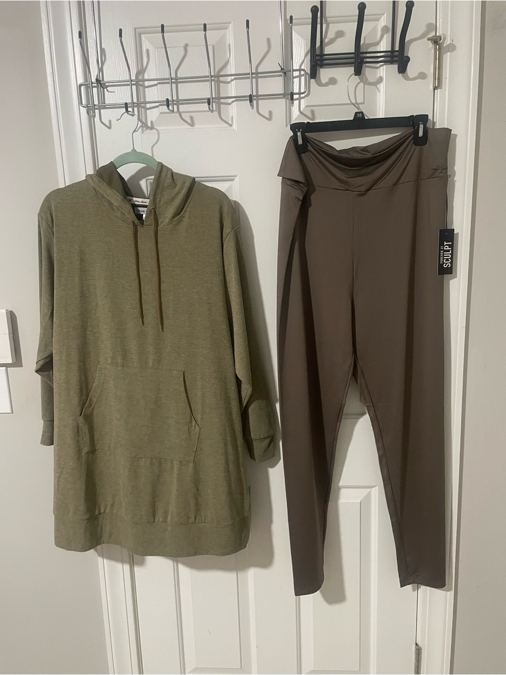 High-Waist Olive Brown Leggings olive hoodie 2x set